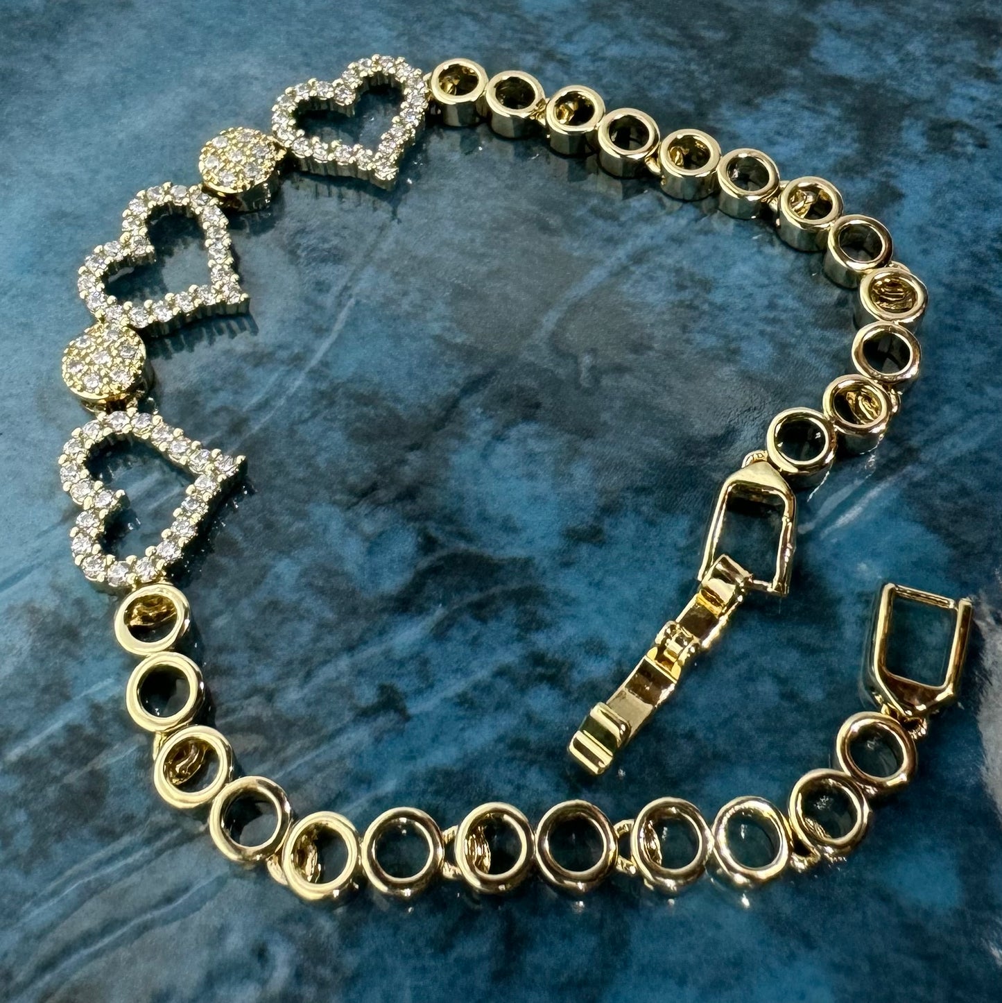 Gold 3-Heart and Micro Pave Bracelet