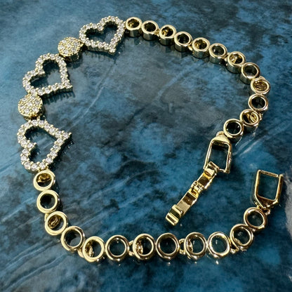 Gold 3-Heart and Micro Pave Bracelet