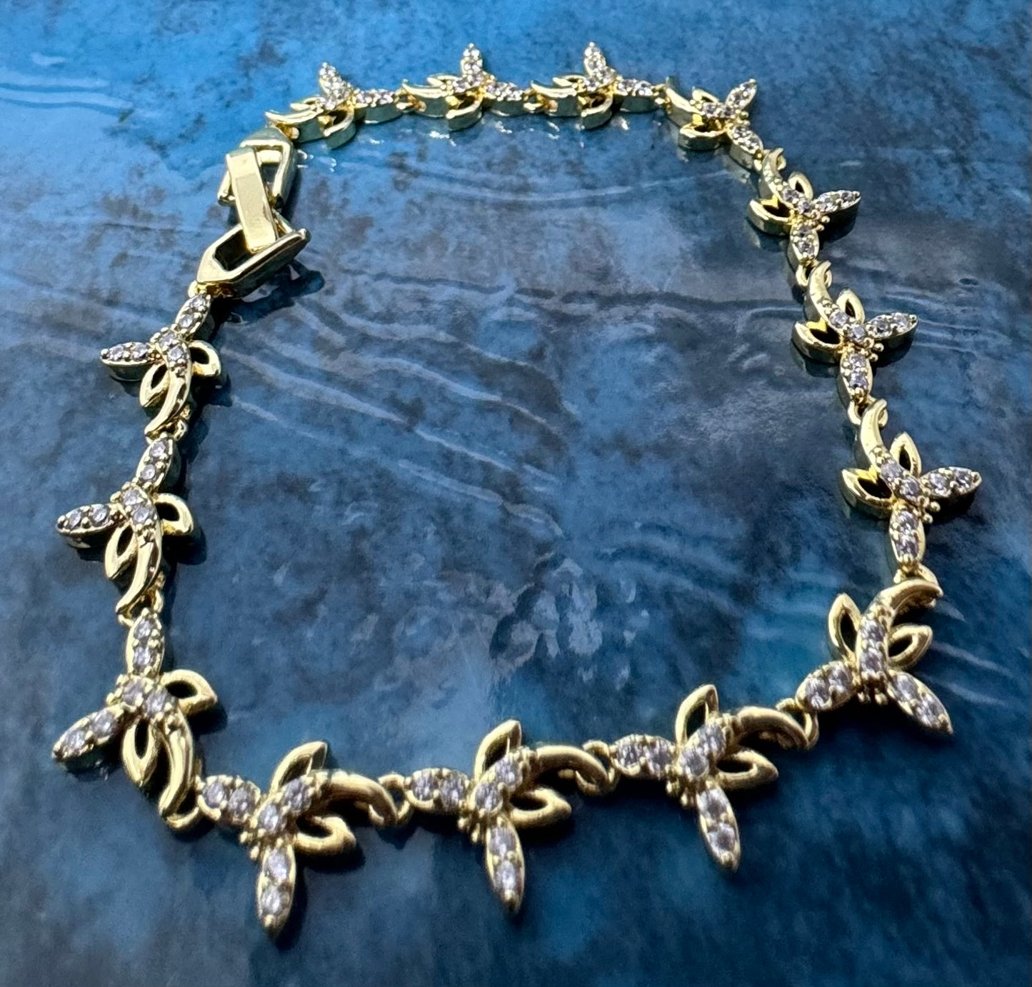 Gold and Micro Pave Dragon-Fly Fancy Bracelet