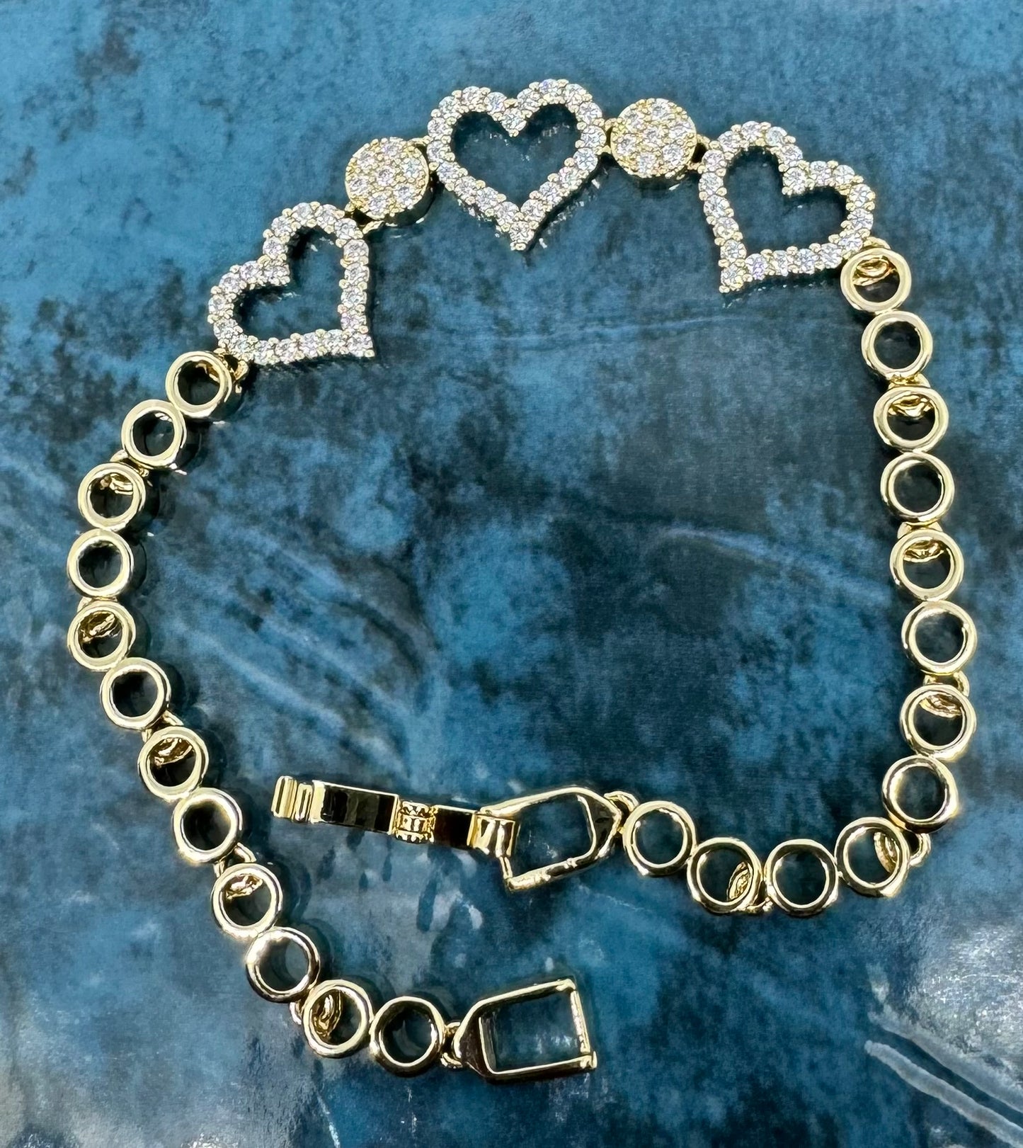 Gold 3-Heart and Micro Pave Bracelet